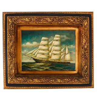 OIL ON CANVAS PAINTING, EARLY AMERICAN SAILING YACHT