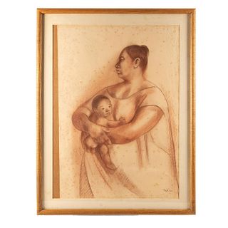 FRANCISCO ZUNIGA DRAWING, MOTHER AND CHILD, SIGNED