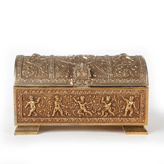 GOLD PLATED JEWELRY CHEST WITH RAISED DESIGN
