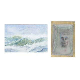Lote de 2 obras pictóricas. Jorge Vázquez Quiñones. "La ola verde" y "Divino Rostro". Firmados y fechados 1996 y 2011. Sin enmarcar.