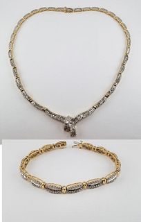 14K Gold & Diamond Necklace & Bracelet Set