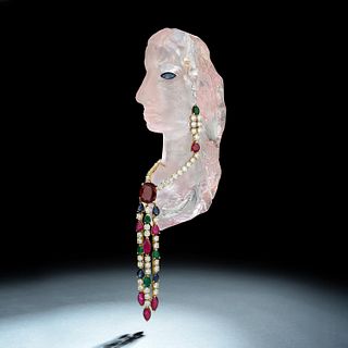 Rose Quartz and Multi-Colored Gemstone Lady Profile Pendant