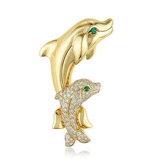 Cartier Diamond and Emerald Dolphin Pin