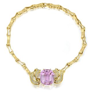 Large Kunzite and Diamond Necklace
