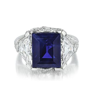 5.28-Carat Unheated Sapphire and Diamond Ring