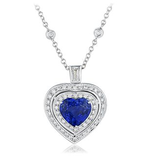 Sapphire and Diamond Heart Pendant Necklace, Italian