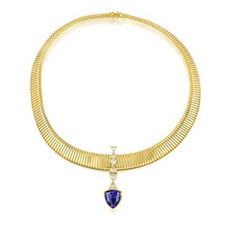 7.40-Carat Tanzanite and Diamond Pendant Necklace, Italian