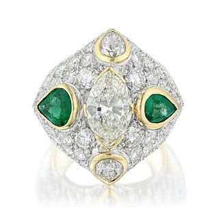 Emerald and Diamond Wide Ring, Italian