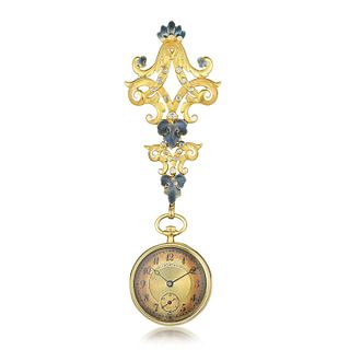 Tiffany & Co. Art Nouveau Diamond and Enamel Pocket Watch Brooch
