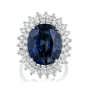 10.85-Carat Unheated Sapphire and Diamond Ring
