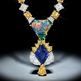 Diamond Opal and Sapphire Necklace