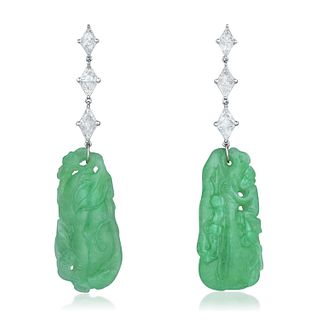 Jade and Diamond Drop Earrings