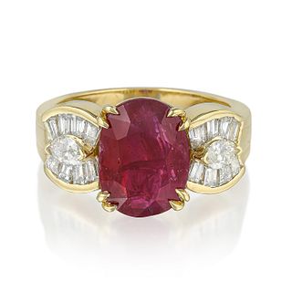 5.23-Carat Burmese Unheated Ruby and Diamond Ring