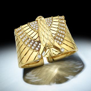 Cartier Egyptian Revival Horus Falcon Diamond Cuff