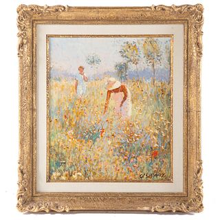 Claude Fossoux. Two Ladies In A Field Of Flowers