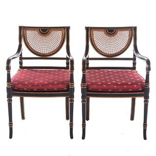 Pair Smith & Watson Regency Style Ebonized Chairs