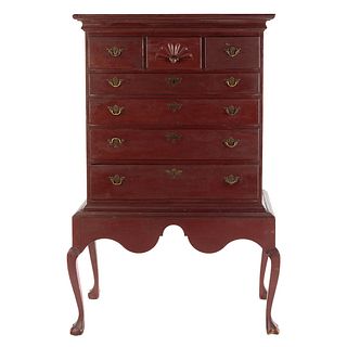 New England Chippendale Painted Chest on Stand