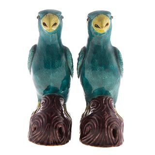 Pair Chinese Export Porcelain Parrots