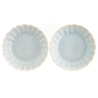 Pair Chinese Qingbai Porcelain Ribbed Dishes