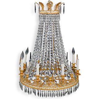 Gilded Bronze and Cut Crystal Bead Chandelier