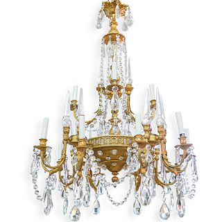 Large Gilded Bronze and Crystal Chandelier