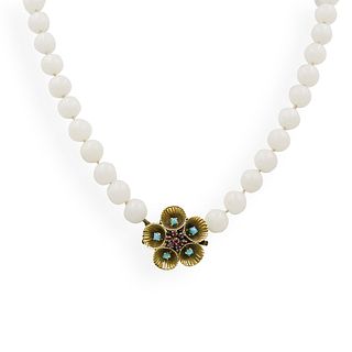 14k Gold and White Jade Beaded Necklace