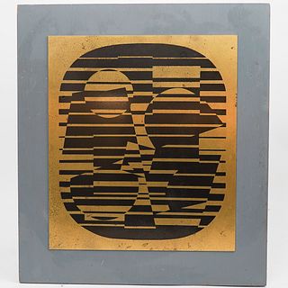 Victor Vasarely (Hungarian, 1938-1960) Brass Plaque