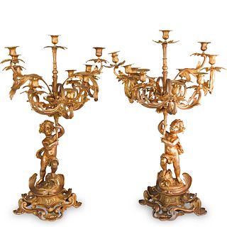Pair Of French Gilt Bronze Figural Candelabras