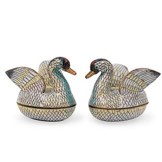 (2 Pc) Chinese Cloisonne Enameled Duck Boxes