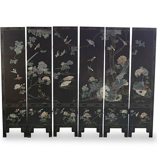 (6 Pc) Chinese Wood and Hardstone Panel Screen