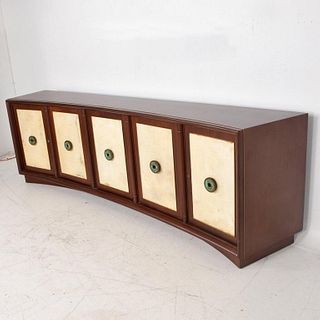 Mid-Century Mexican Modernist Mahogany Credenza with Pepe Mendoza Pulls and Goatskin