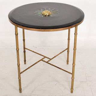 Mexican Modernist Center Table in Brass, Wood and Malachite, Pepe Mendoza