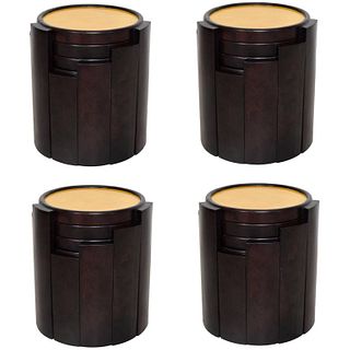 Mexican Modernist Set of Four Nesting Tables in Goatskin and Leather