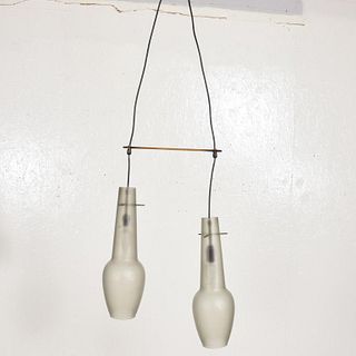 Mid-Century Modern Italian Pendant Chandelier with Two Frosted Glass Shades