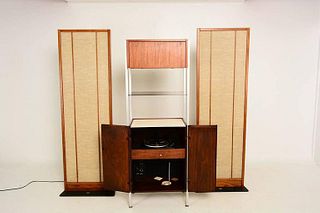 Midcentury Wall Unit Stereo Cabinet in Walnut and Aluminium, 1960s