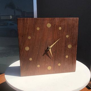 Mid-Century Modern Wall Rosewood and Brass Clock