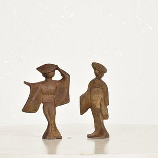 Mid-Century Modern Pair of Cast Iron Japanese Dancers Paper Weights