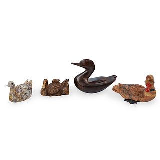 (4 pc) Hand carved duck figurines