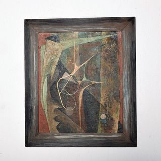 Mid Century Modern Oil on Masonite, Abstract Painting Signed Worthington