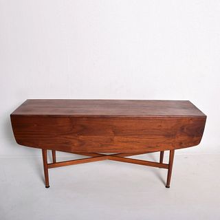 Mid Century Modern Rare Walnut Drop Leaf Dining Table by Kipp Stewart for Drexel