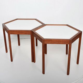 Mid Century Danish Modern Pair of Hexagon Side Tables Hans C Andersen