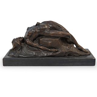 Signed Bronze Sculpture of Reclining Nude