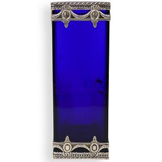 Silver Overlay Cobalt Blue Glass Vase
