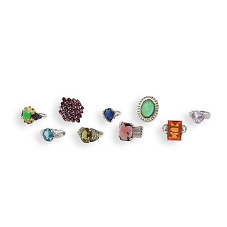 (9 Pc) Sterling Silver and Colored Stone Rings