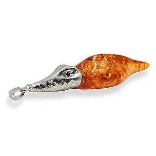 18k Gold Plated and Amber Alligator Pendant