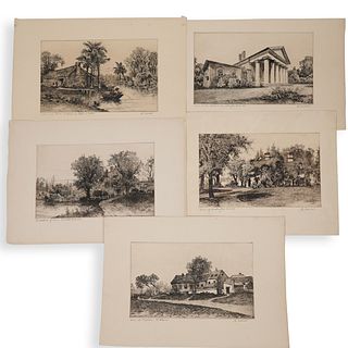 (5 Pc) H. Brich Etchings of American Homes
