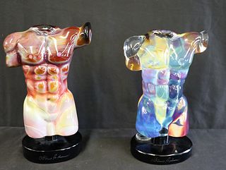2 Dino Rosen Signed Art Glass Torso Sculptures