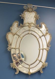 Large Antique Murano Glass Venetian Mirror.