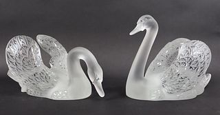 Lalique France Pair Of Large Swans.