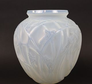 René Lalique Signed "Sauterelles" Molded Glass